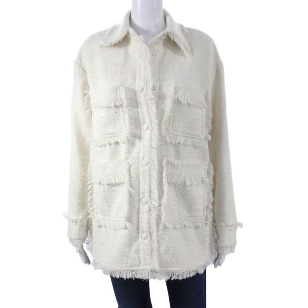 Apparis Womens Classic Collared Button Jacket White Long Sleeve Size 2XS